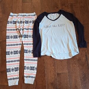 Make + Model Womens Pajamas - Light Blue and Navy Fair Isle Pants Fleece Top